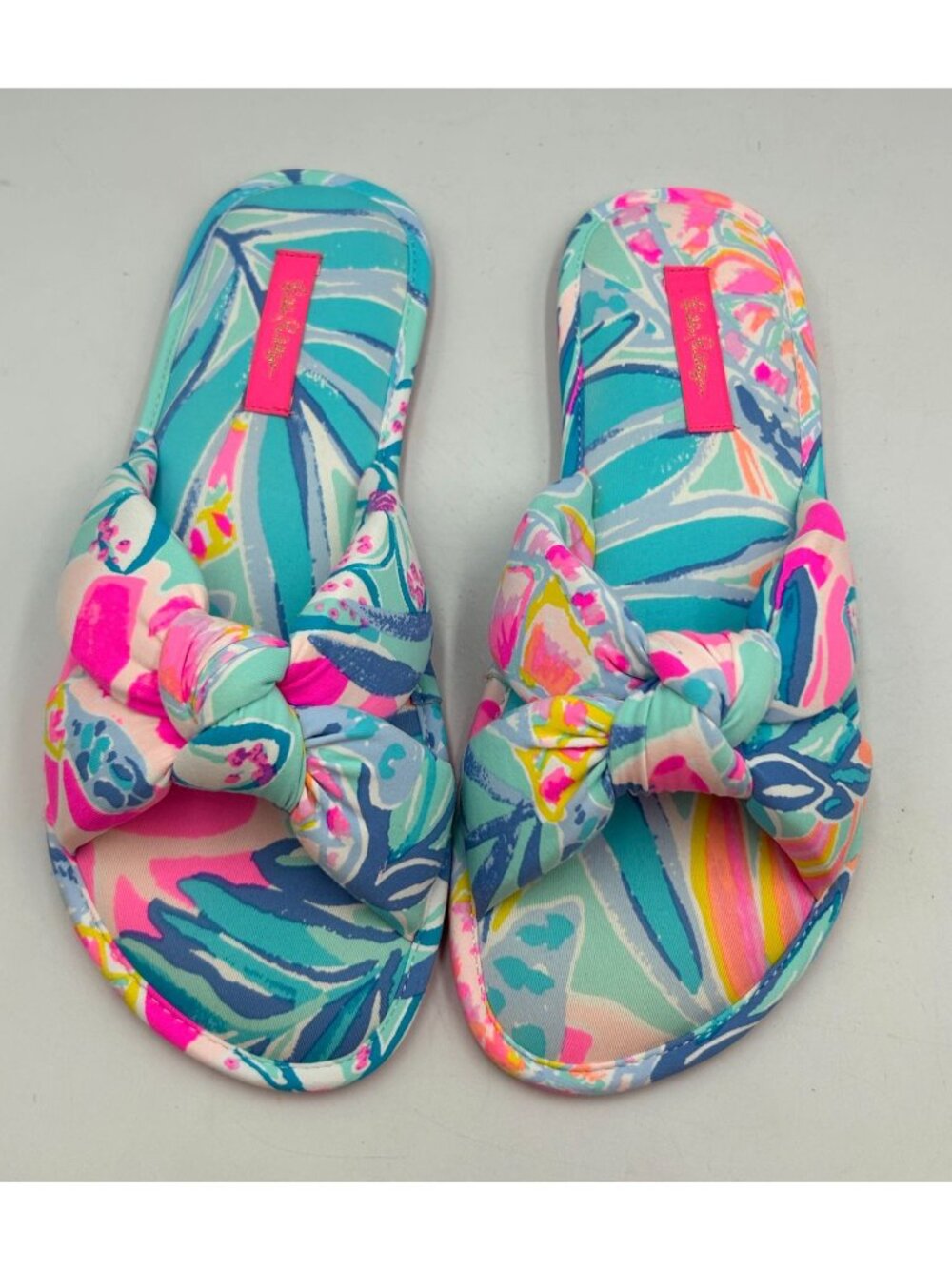 NWOT Lilly Pulitzer In The Sea Glass Aqua Rainforest Pool Slippers Sz S/M 3334 - Picture 7 of 16
